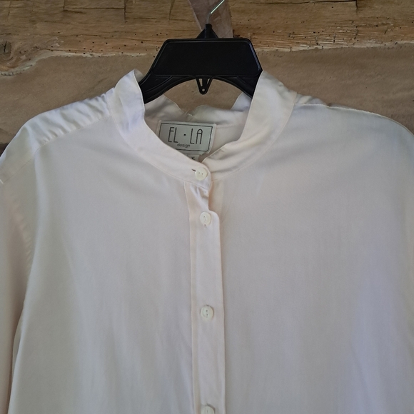 El La Design Cream Convertible Long Sleeved 100% Silk Blouse Size XL - Picture 2 of 8